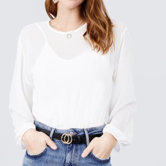 NWT- Women's Long Sleeve Open Back Bodysuit with Round Neckline, Off White - Picture 1 of 5